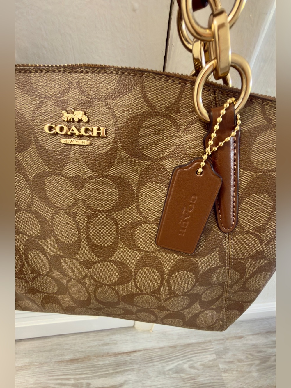 Authentic Coach Brown Signature Canvas Tote with Leather Trim. - Picture 4 of 6